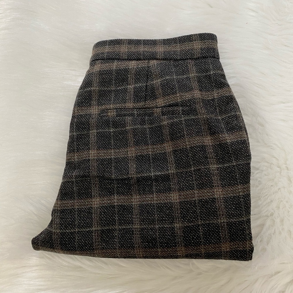 Maje Black and Brown Checkered Cropped Pants
